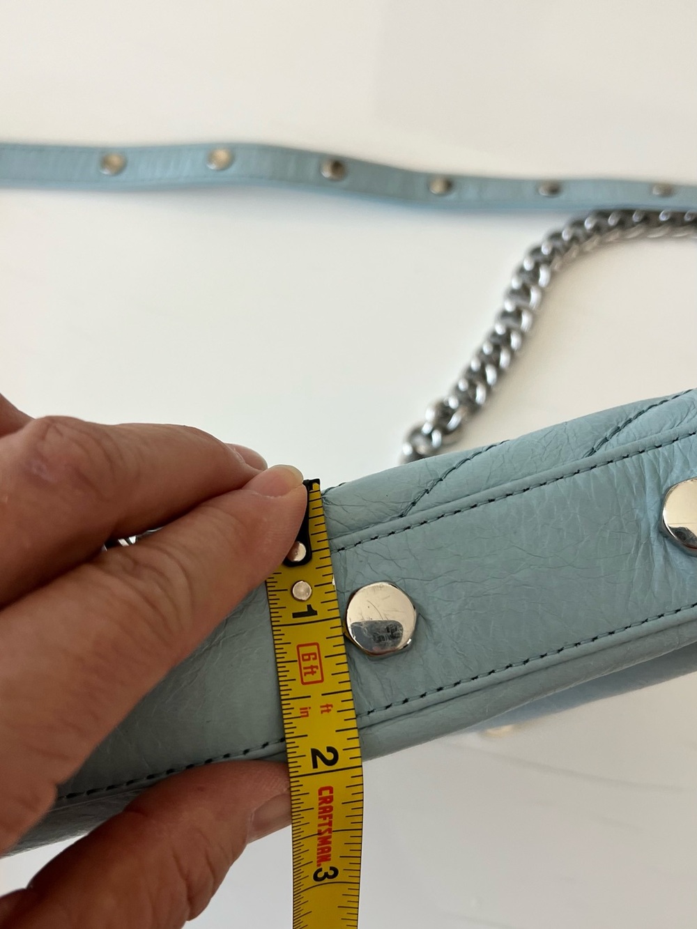 Rebecca Minkoff Light Blue Quilted Leather Mini Mac Crossbody with Silver Chain - Picture 8 of 13